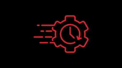 Red gear icon with a clock face and speed lines representing the UGC automation mark.